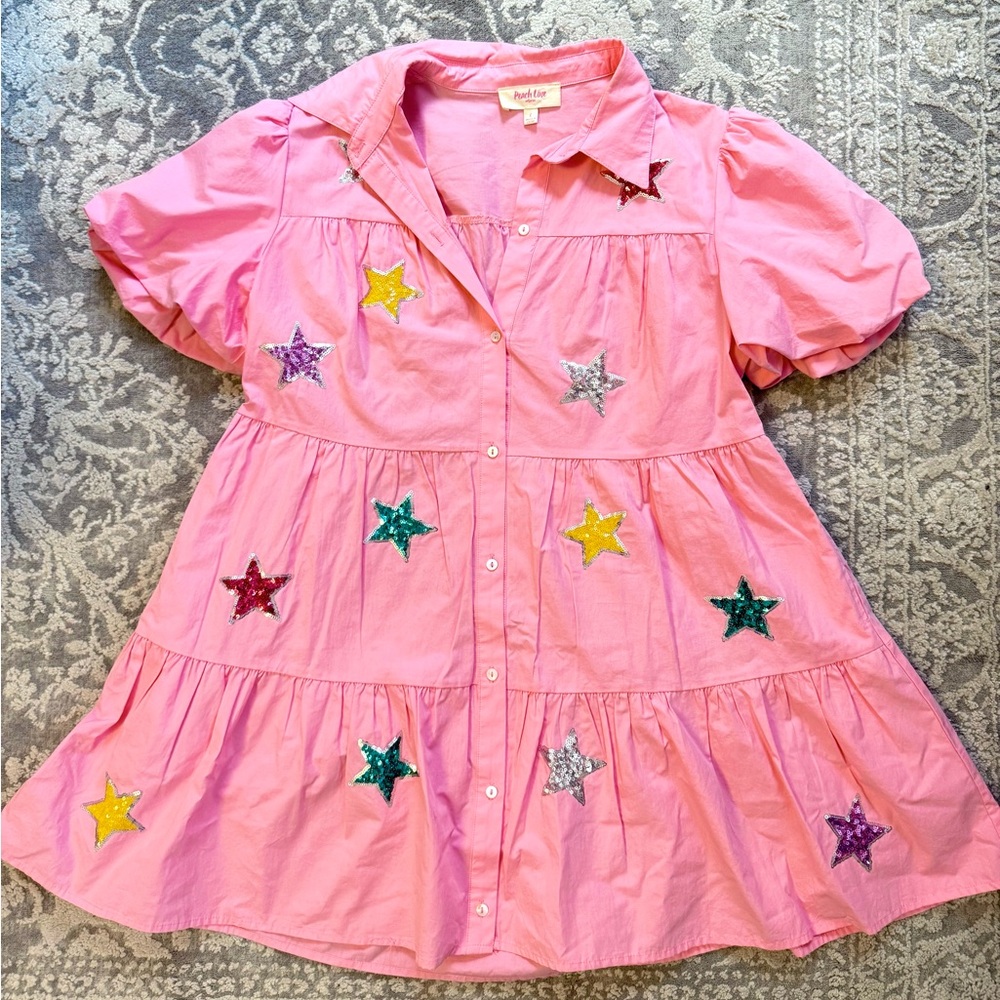 Peach Love California Pink Star Embellished Mini Dress